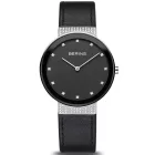 Bering Classic 15th Anniversary women's watch 10135-4025, black dial, black leather strap