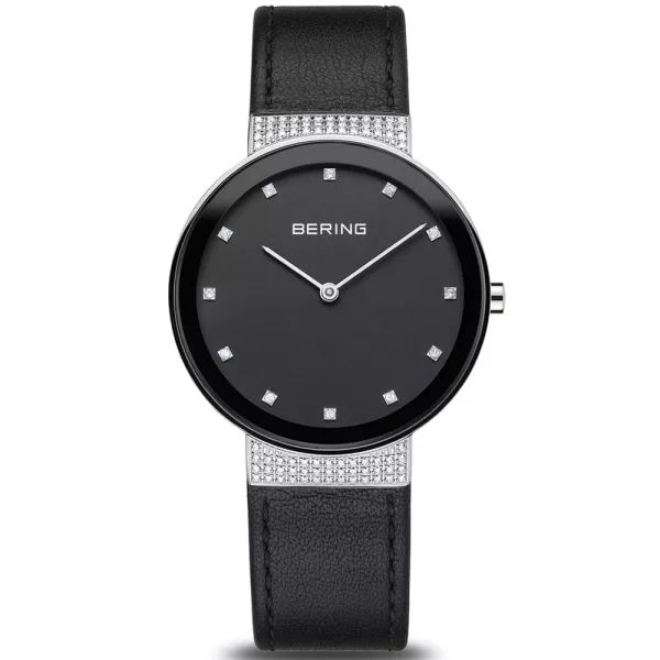 Bering Classic 15th Anniversary women's watch 10135-4025, black dial, black leather strap