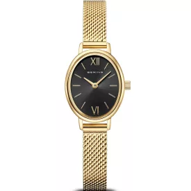 Bering Classic women's watch 11020-332, black dial, gold stainless steel strap