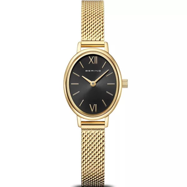 Bering Classic women's watch 11020-332, black dial, gold stainless steel strap