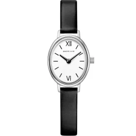 Bering Classic women's watch 11020-402, silver dial, black leather strap