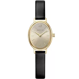 Bering Classic women's watch 11020-433, gold dial, black leather strap