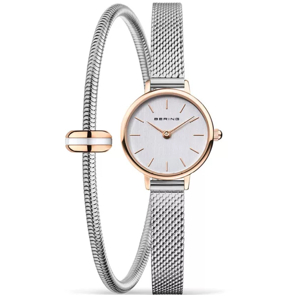 Bering Classic women's watch set 11022-064-L2-19, silver dial, silver stainless steel strap
