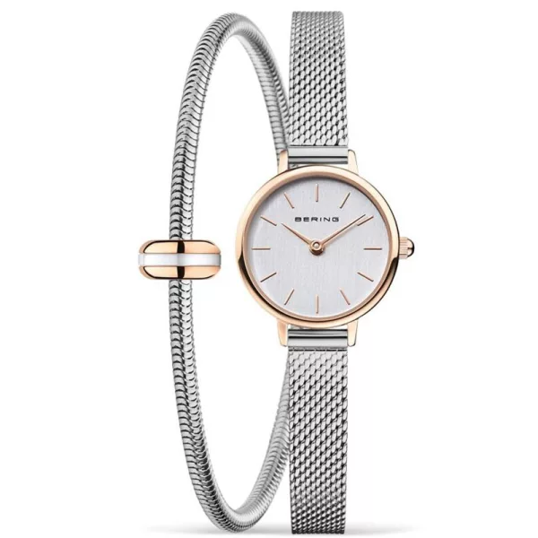 Bering Classic women's watch set 11022-064-LOVELY2, silver dial, silver stainless steel strap