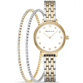 Bering Classic women's watch set 11028-714-GWP, white dial, silver stainless steel strap