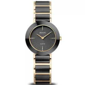 Bering Ceramic women's watch 11429-732, black dial, gold stainless steel strap