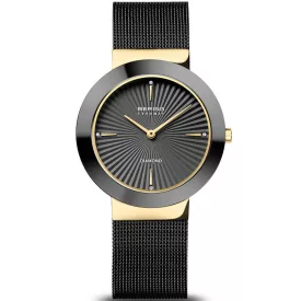 Bering Ceramic women's watch 11435-132, black stainless steel strap