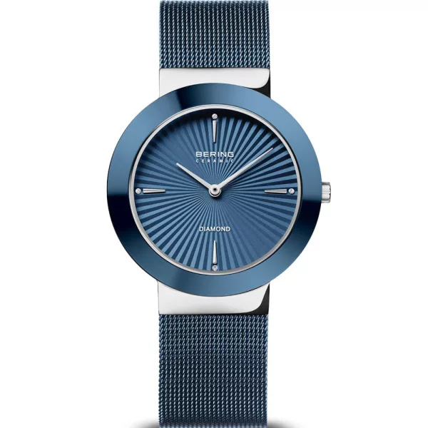 Bering Ceramic women's watch 11435-307, blue stainless steel strap
