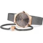 Bering Classic women's watch set 12131-369-GWP, gray dial, silver stainless steel strap