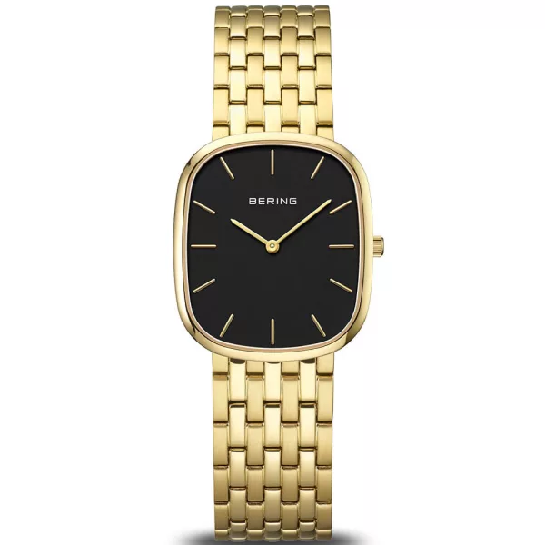 Bering Classic women's watch 12526-732, black dial, gold stainless steel strap
