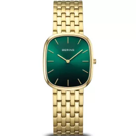 Bering Classic women's watch 12526-738, green dial, gold stainless steel strap