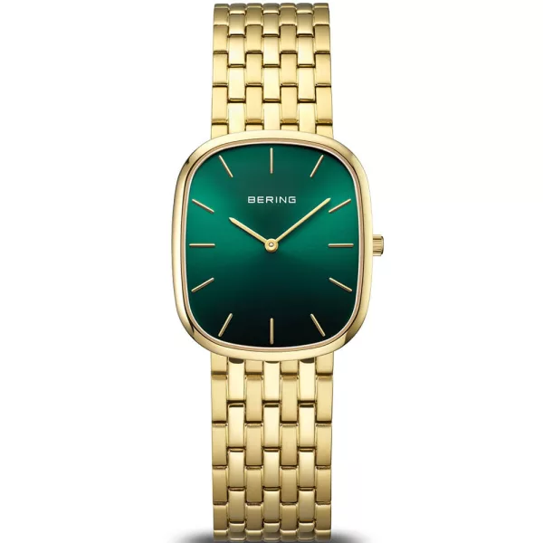 Bering Classic women's watch 12526-738, green dial, gold stainless steel strap