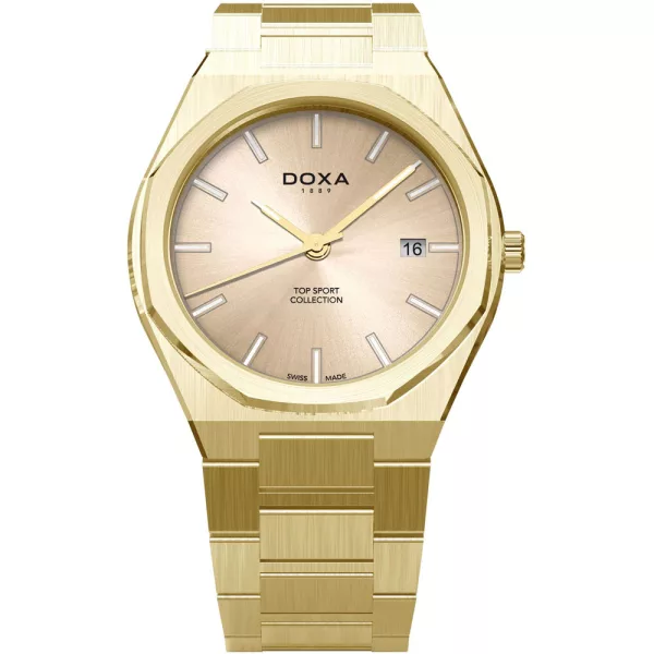 Doxa Top Sport Collection men's watch 169.30.301.10, beige dial, gold stainless steel strap