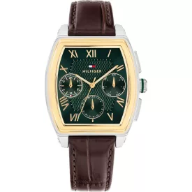 Tommy Hilfiger Oxford men's watch TH1710762, green dial, brown leather strap