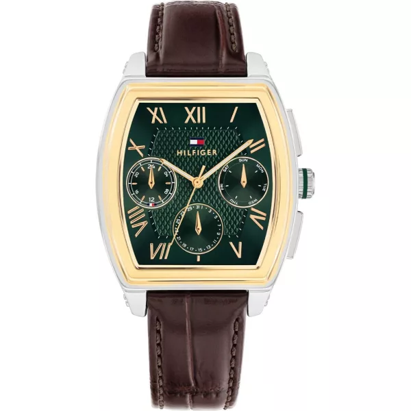Tommy Hilfiger Oxford men's watch TH1710762, green dial, brown leather strap