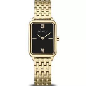 Bering Classic women's watch 17423-732, black dial, gold stainless steel strap