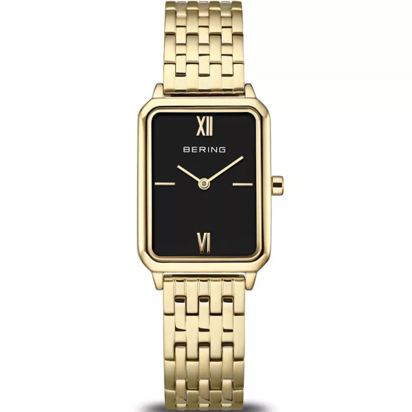 Bering Classic women's watch 17423-732, black dial, gold stainless steel strap