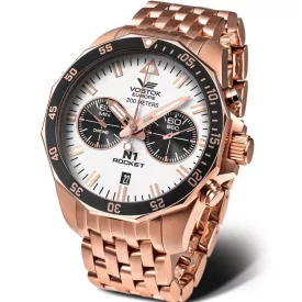 Vostok Europe N1 Rocket men's watch 6S21-225B619/B, white dial, rose gold stainless steel strap
