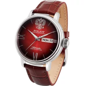 Poljot International Tsars of Russia Limited Edition men's watch 2427.1541514, black dial, brown leather strap