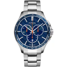 Doxa Trofeo men's watch 287.10.201W.10, blue dial, silver stainless steel strap