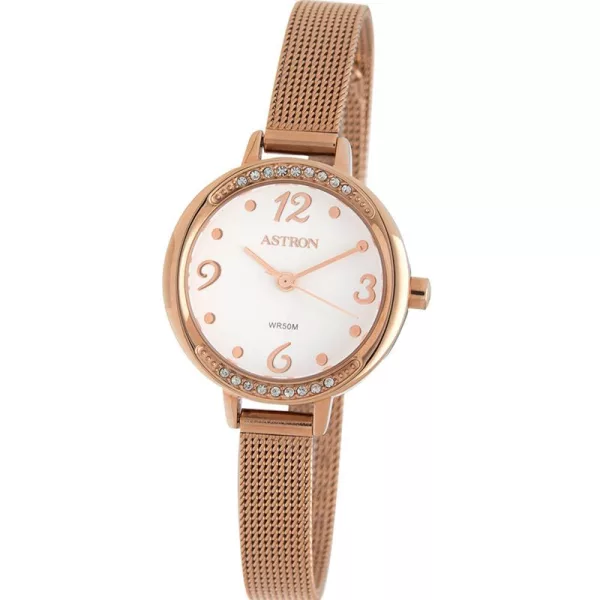 Astron women's watch 5549-0, white dial, rose gold stainless steel strap
