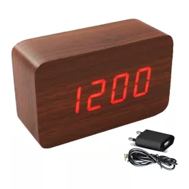 Brown LED desk alarm clock 6838-5