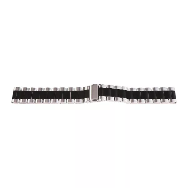 Silver / black metal watch bracelet with fold-over clasp, 20 mm – 7114-0