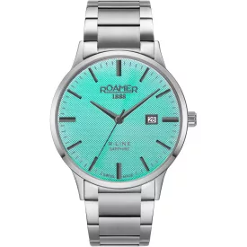 Roamer R-Line Tiffany Blue Classic men's watch 718833 41 05 20, blue dial, silver stainless steel strap
