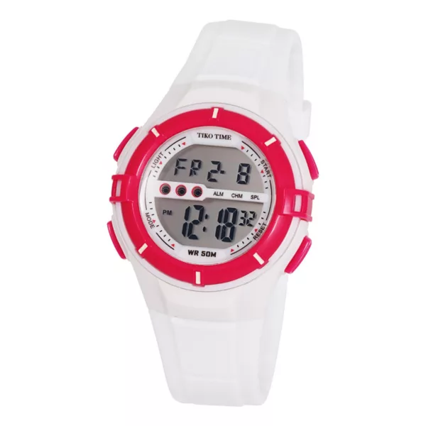 Tiko Time white and cyclamen pink women's digital watch 7455-9