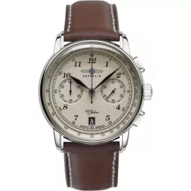 Zeppelin 100 Jahre men's watch 7674-6, beige dial, brown leather strap