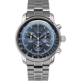 Zeppelin 100 Jahre men's watch 7680MB-3, blue dial, silver stainless steel strap