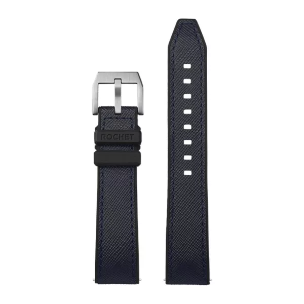 Rochet Torino navy blue leather-rubber hybrid watch strap, 20 mm – 8502006