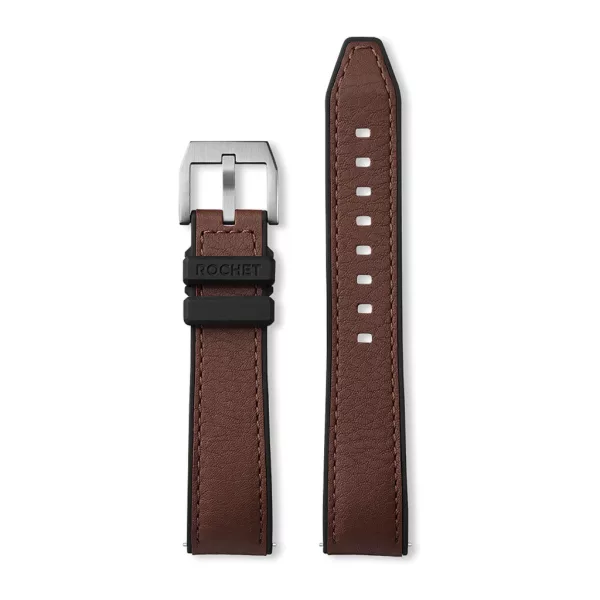 Rochet Cordoba brown leather-rubber hybrid watch strap, 22 mm – 8512203