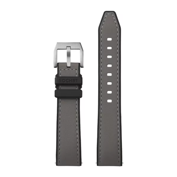 Rochet Sahara grey leather-rubber hybrid watch strap, 20 mm – 8532000