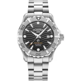 Roamer Deep Sea 200 men's watch 860983 41 55 70, black dial, silver stainless steel strap