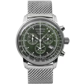Zeppelin 100 Years men's watch 8680M-4, green dial, silver stainless steel strap