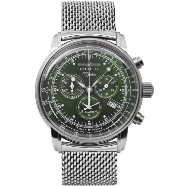 Zeppelin 100 Years men's watch 8680M-4, green dial, silver stainless steel strap