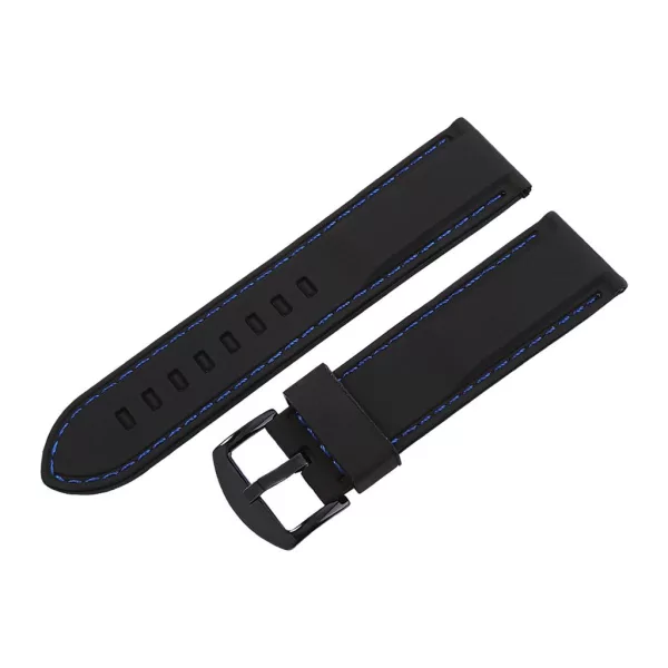 Black plastic watch strap with blue stitching, 22 mm – 9351-1