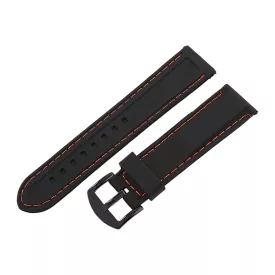  Black plastic watch strap with orange stitching, 20 mm – 9351-4