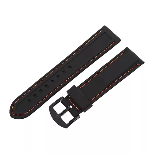 Black plastic watch strap with orange stitching, 20 mm – 9351-4