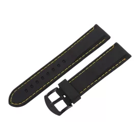   Black plastic watch strap with yellow stitching, 20 mm – 9351-6