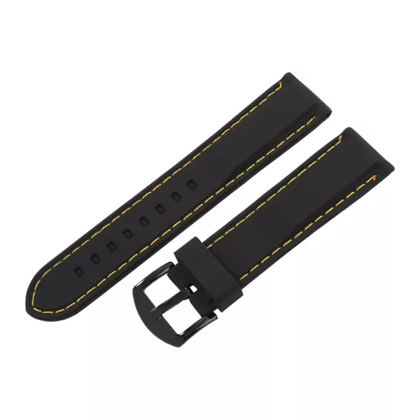 Black plastic watch strap with yellow stitching, 20 mm – 9351-6