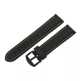   Black plastic watch strap with yellow stitching, 22 mm – 9351-7