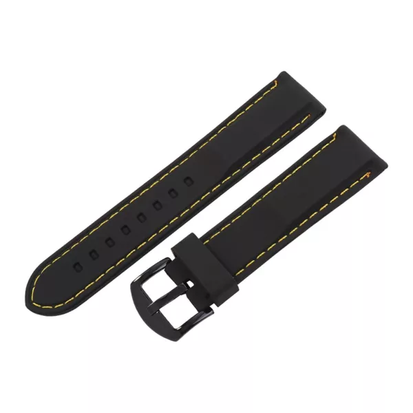 Black plastic watch strap with yellow stitching, 22 mm – 9351-7