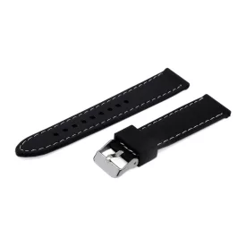   Black plastic watch strap with white stitching, 20 mm – 9440-0