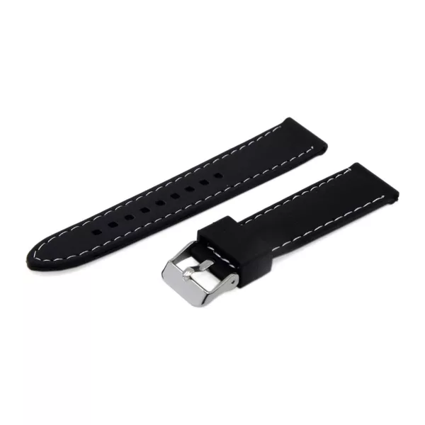 Black plastic watch strap with white stitching, 20 mm – 9440-0