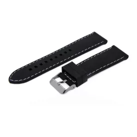   Black plastic watch strap with white stitching, 22 mm – 9440-9