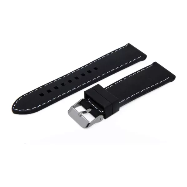 Black plastic watch strap with white stitching, 22 mm – 9440-9