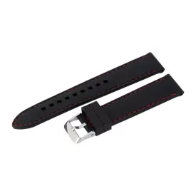   Black plastic watch strap with red stitching, 20 mm – 9441-0