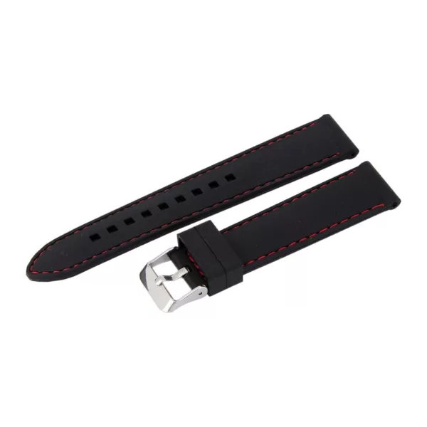 Black plastic watch strap with red stitching, 20 mm – 9441-0